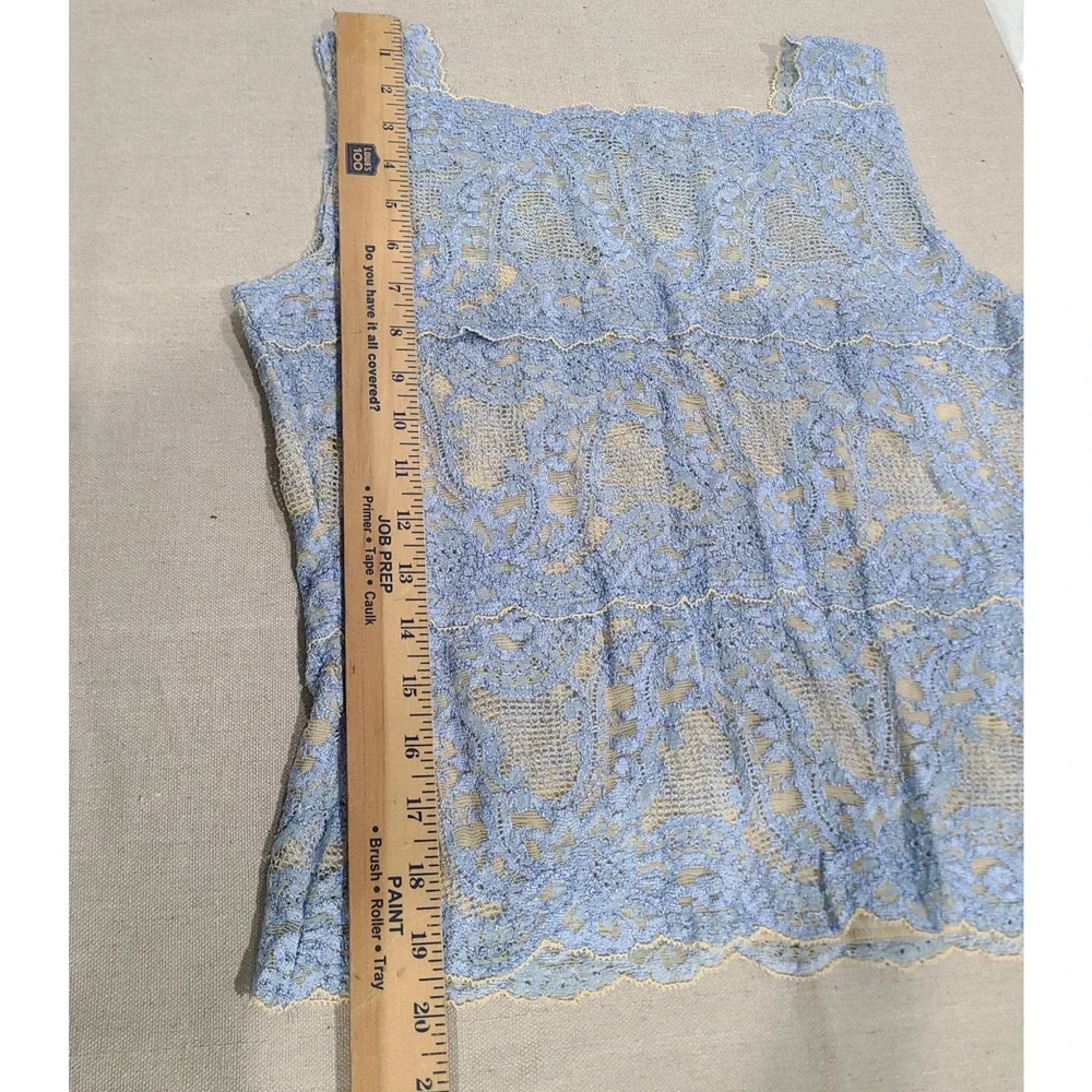 Vintage Kay Celine Blue Tan Lace Cami Sheer Tank Y2K Fairy Coquette Girl Size L - Picture 7 of 7